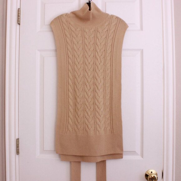 NWOT COS Cable Knit Wool Roll-Neck Turtleneck Belted Vest Camel Brown - Picture 2 of 11